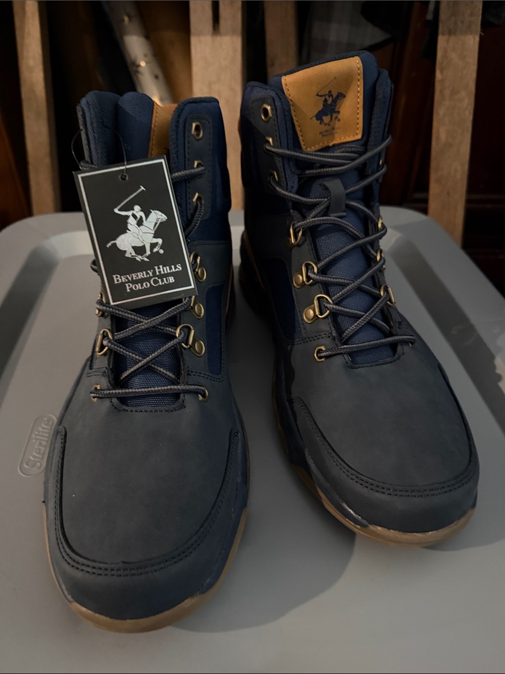 Beverly Hills Polo Club Navy and Tan Men's Lace-Up Boots